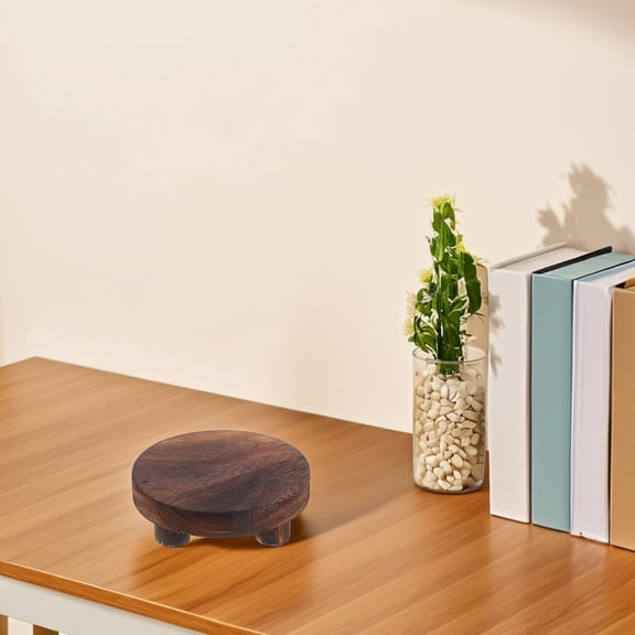 HOMEMAXS 3pcs Small Wooden Plant Riser for Garden and Desk Round Plant Stand Flowerpot Display Riser for Indoor and Outdoor Plants