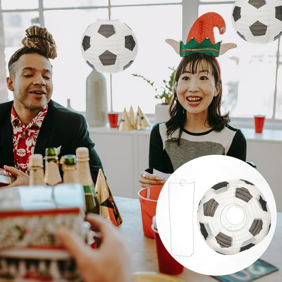 HOMEMAXS 3pcs White Soccer Paper Lanterns for Party Decoration Hanging Lanterns for Events