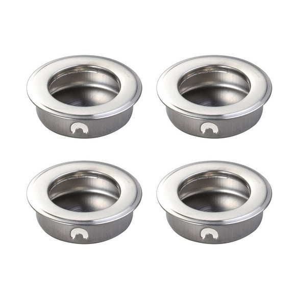 BEADCEST 4Pcs Stainless Steel Round Flush Pull Door Handle Plated Silver Tone for Sliding Doors Cabinets Drawers