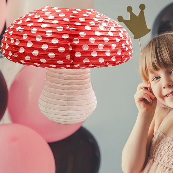 4 Pcs Birthday Party Mushroom Lantern Paper Decor Lamp Pink Baby Child