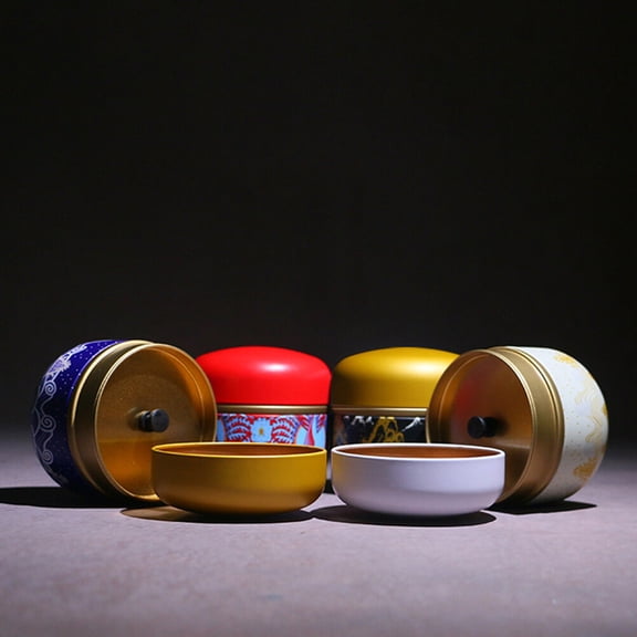 VERDANVERSE 4 Small Metal Tea Tins Airtight Storage Jars Assorted Colors
