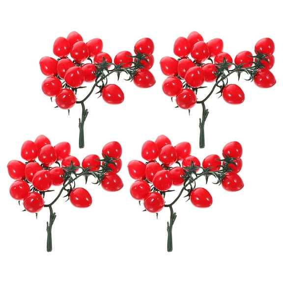 Realistic Artificial Cherry Tomatoes for Decoration Use Made of PVC Red Color Lightweight and 4pcs