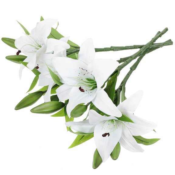 HOMEMAXS  4 Pcs Ornamental Flower Artificial Lily Flowers Cherry Blossom Vines for Outdoors White