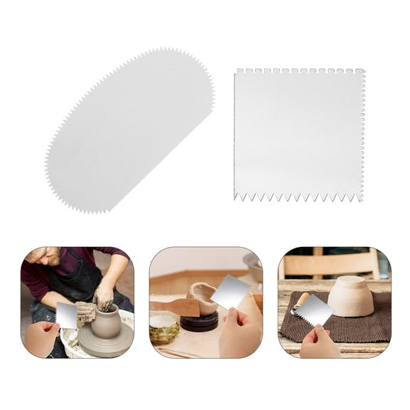 HOMEMAXS 4 Pcs Sawtooth Scraper Tool Serrated Rib Stainless Clay Silver