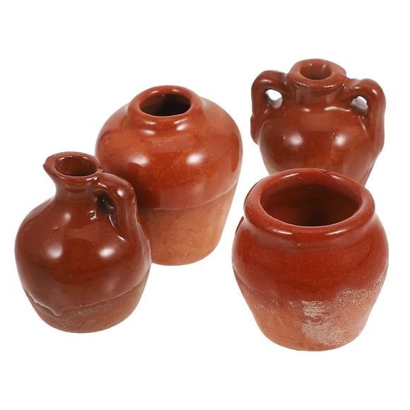 HOMEMAXS 4 Pcs Small Mini Clay Pots Pottery Planter Crawling Heating Pad Horned Frog Brown