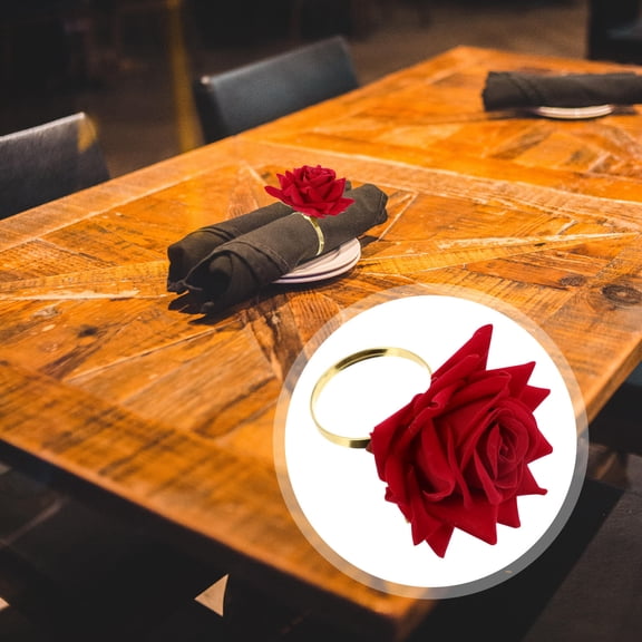HOMEMAXS  4 Pcs Wedding Napkin Ring Napkins Rings Table Decoration Rose Holders Party