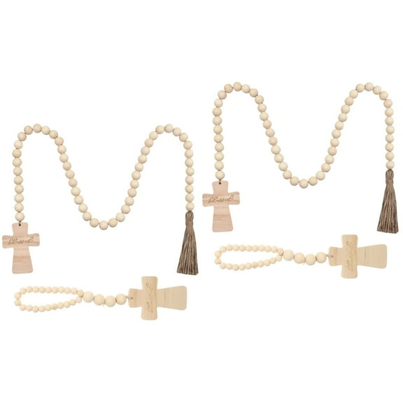 4 pcs Farmhouse Tiered Tray Decor Wooden Beaded Garland with Cross Tassel Rustic Farmhouse Decor