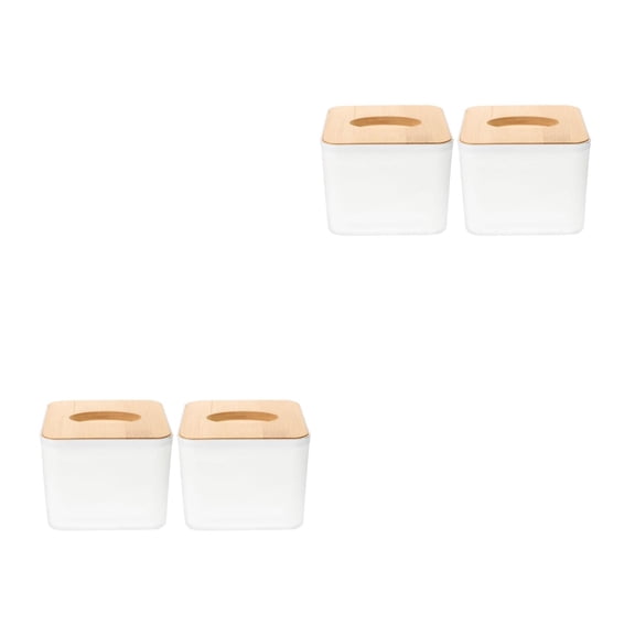 HOMEMAXS 4 pcs Plastic Tissue Box Square Tissue Paper Holder with Wooden Cover for Home Office