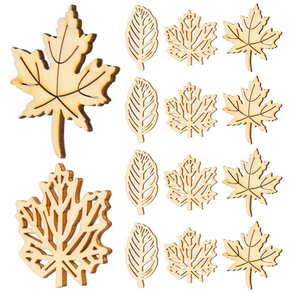 HOMEMAXS  40 PCS Veneers Slices Unfinished Cutouts Fake Maple Leaf Decoration Hollow Ornament