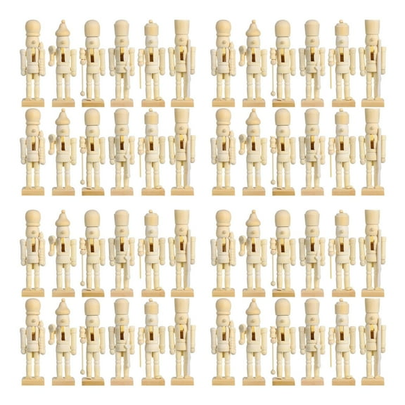 48 pcs Unfinished Nutcracker Ornaments Kids Diy Nutcracker Wooden Nutcracker