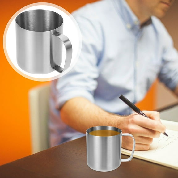 HOMEMAXS Sturdy Stainless Steel Cup with Handle for Holding Water Silver Single Wall 480ml