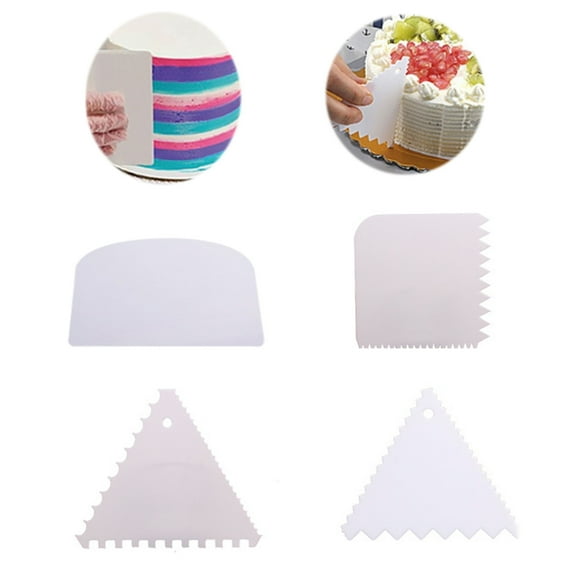 4PCS Cake Scraper Set Decorative Comb Icing Smoother Frill Scraper Baking Tool - White Smooth Edge+Two-Side Wide/Narrow Zigzag Edge+Triangular Zigzag Edge+Round Comb