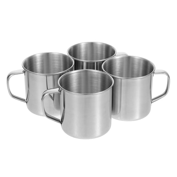 WEUVEB Stainless Steel Camping Cup Metal Tumbler With Handle Silver 4Pcs 10.00X7.00X7.00cm