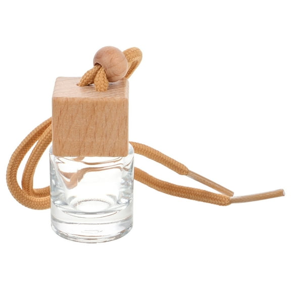 HOMEMAXS 4pcs Hanging Aromatherapy Diffuser Bottles, Car Air Diffuser Hanging Pendant Empty Perfume Bottles with Wooden Cap Ropes for Diffuser Essential Oil Vials Car Decors