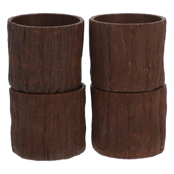 HOMEMAXS 4-Pack Mini Rustic Tree Stump Flower Pots with Bark Texture, Imitation Wooden Garden for Home Decor 11x10cm