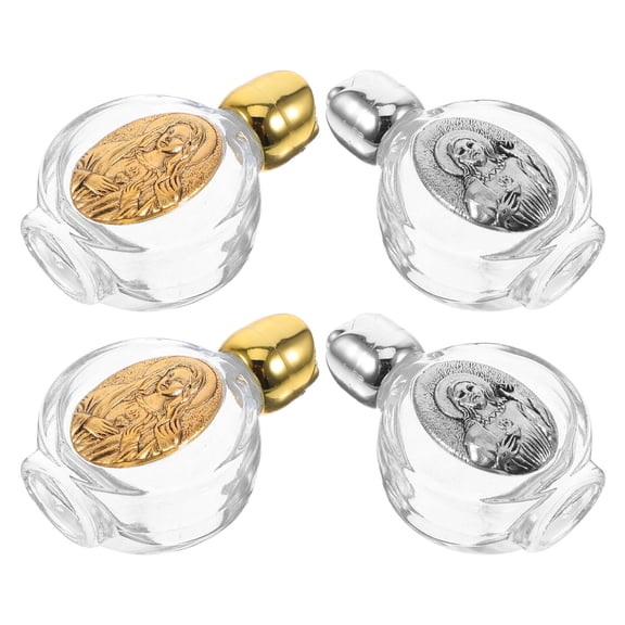 HOMEMAXS 4pcs Portable Rose Crystal Glass Alloy Embossed Holy Water Bottle For Religious Ceremonies Personal Blessings And Family Protection