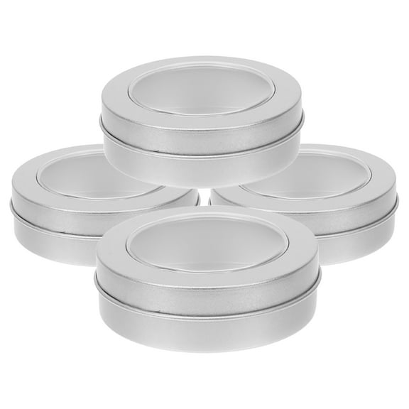 4pcs Round Metal Tin Canister with Lid Empty Tins with Clear Top Cookie Tin Cans Storage Containers Screw Lids with Clear Window