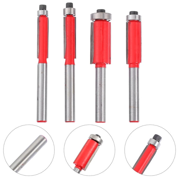 BEADCEST 4-Piece Trim Router Bit Set, 45-Degree Cutting Edge, High Carbon Steel, Red Finish for Precision Woodworking