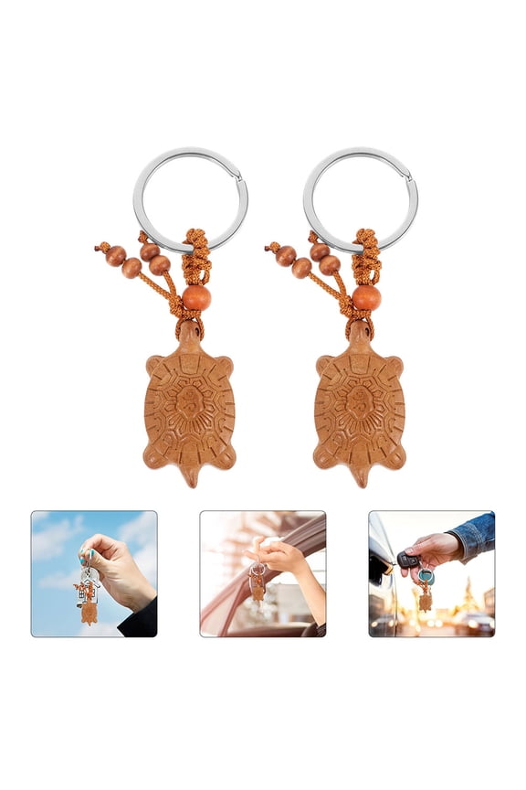 4pcs Wooden Keyring Double-Sided Carved Tortoise Keychain Wood Key Holder Cute Animal Keychain For Car Bag Pendant Decorative Key Chain