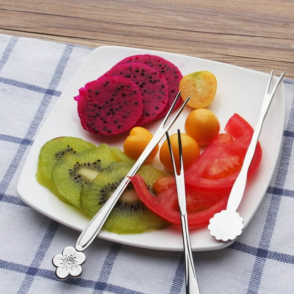 HOMEMAXS  5 PCS Forks Silverware Fruit Picks Stainless Steel Random Pattern