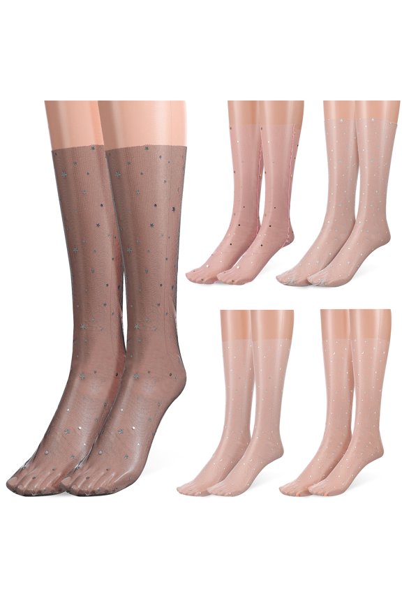 Transparent Mesh Socks Pink Acrylic Fiber 5 Pairs for Women