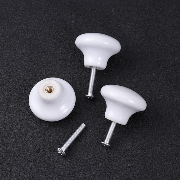 BEADCEST Set of 5 White Ceramic Round Door Knobs Pull Handles for Cabinets Furniture Hardware