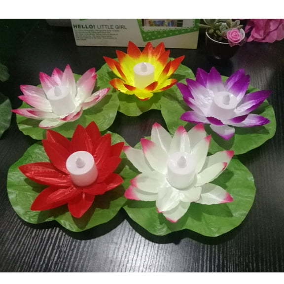 HOMEMAXS 5 Pcs Electronic Battery Candle Lotus Lantern Purple Orange