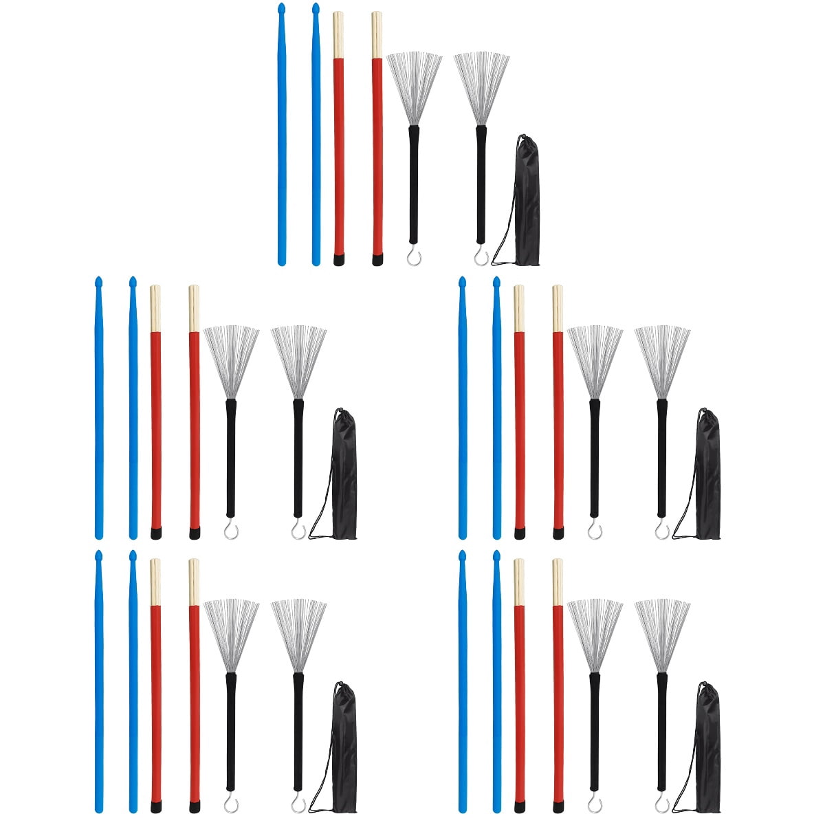 HOMEMAXS 5 Sets of Drum Kit Brush And Mallet Accessory Portable Drum Wire Drumstick Set With Bag