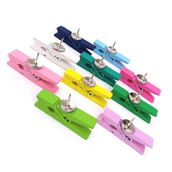 HOMEMAXS 50 Multi Colored Wooden Clips for Craft Projects 50pcs NonToxic Pushpins for Notes and Photos
