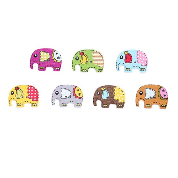 HOMEMAXS 50 Pcs Wooden Buttons Mixed Cartoon Painted Elephant Shape 2 Holes Button Sewing Craft Scrapbooking DIY Buttons (Picture 1)