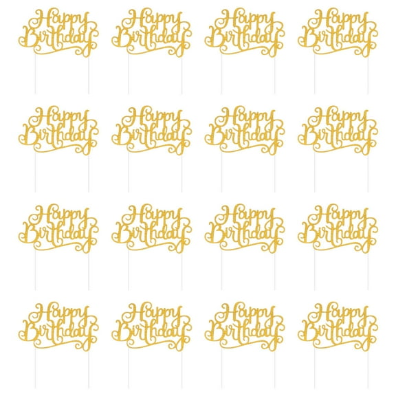 50pcs Golden Happy Birthday Cake Toppers Food Safe Plastic Cupcake Decorations for Kids Party