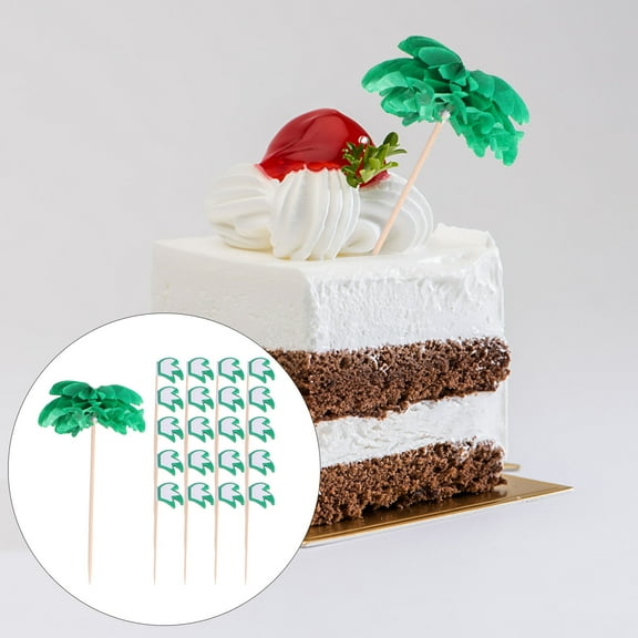 HOMEMAXS 50pcs Green Plastic Cake Picks for Decor Coconut Tree Dessert Table Decoration
