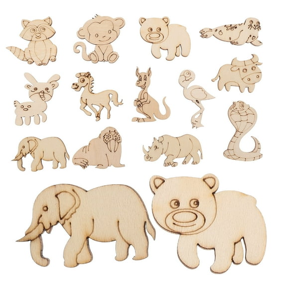 HOMEMAXS Animal Wood Cutouts for Crafts Unfinished Wooden Slices Ideal for DIY Projects Beige Color 50pcs
