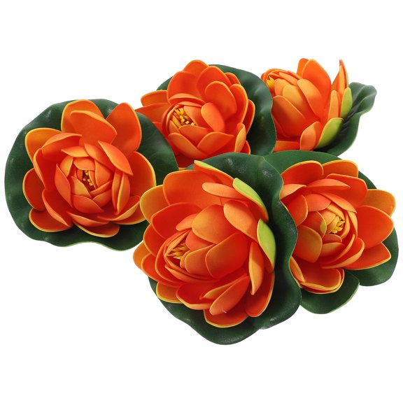HOMEMAXS Artificial Floating Flowers for Pond Decoration with Foam Material Orange Color Adds 5 Pieces