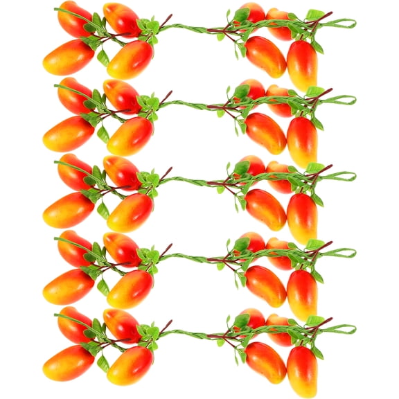 5pcs Artificial Mango Vine Decor Lifelike Fake Mango String Garland Realistic Tropical Fruit Skewer Farmhouse Background Wall Pendant Model Props