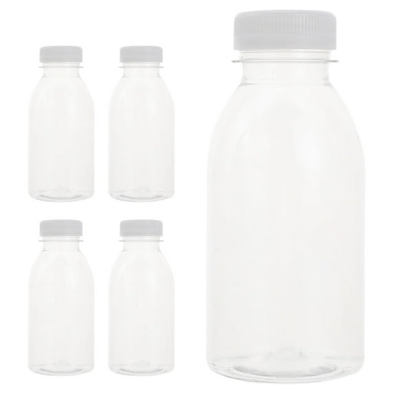 5pcs Clear Juice Bottles With Lids Transparent Drink Containers Sealed Juice Bottle Milk Smoothies Bottles Cold Beverages Bottles For School Office 300ml