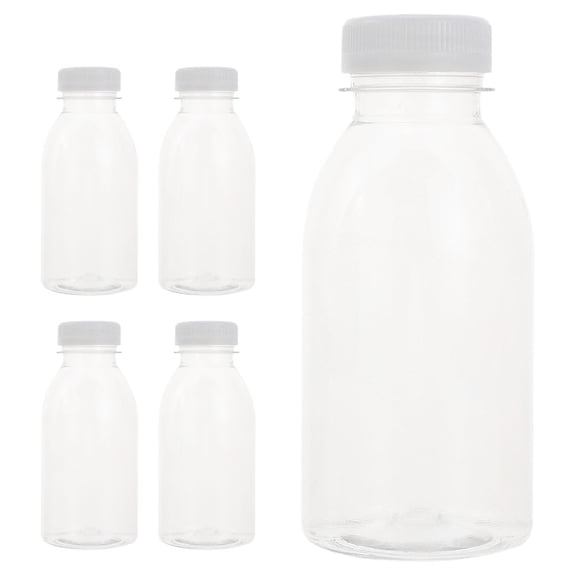 Set of 5 Clear Juice Bottles with Lids 300ml Transparent Drink Containers for , , Cold Beverages, Ideal for School and Office Use
