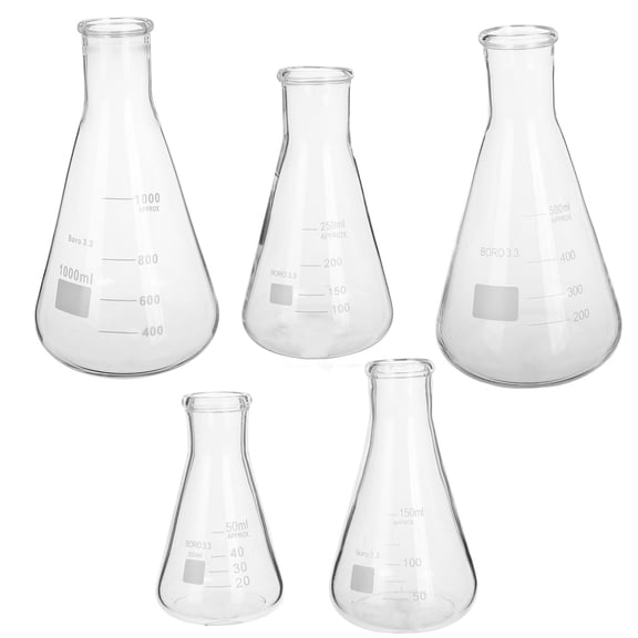 HOMEMAXS 5pcs Graduated Borosilicate Glass Erlenmeyer Flasks Includes 50ml 150ml 250ml 500ml 1l Ideal For Lab Experiment And Science Studies