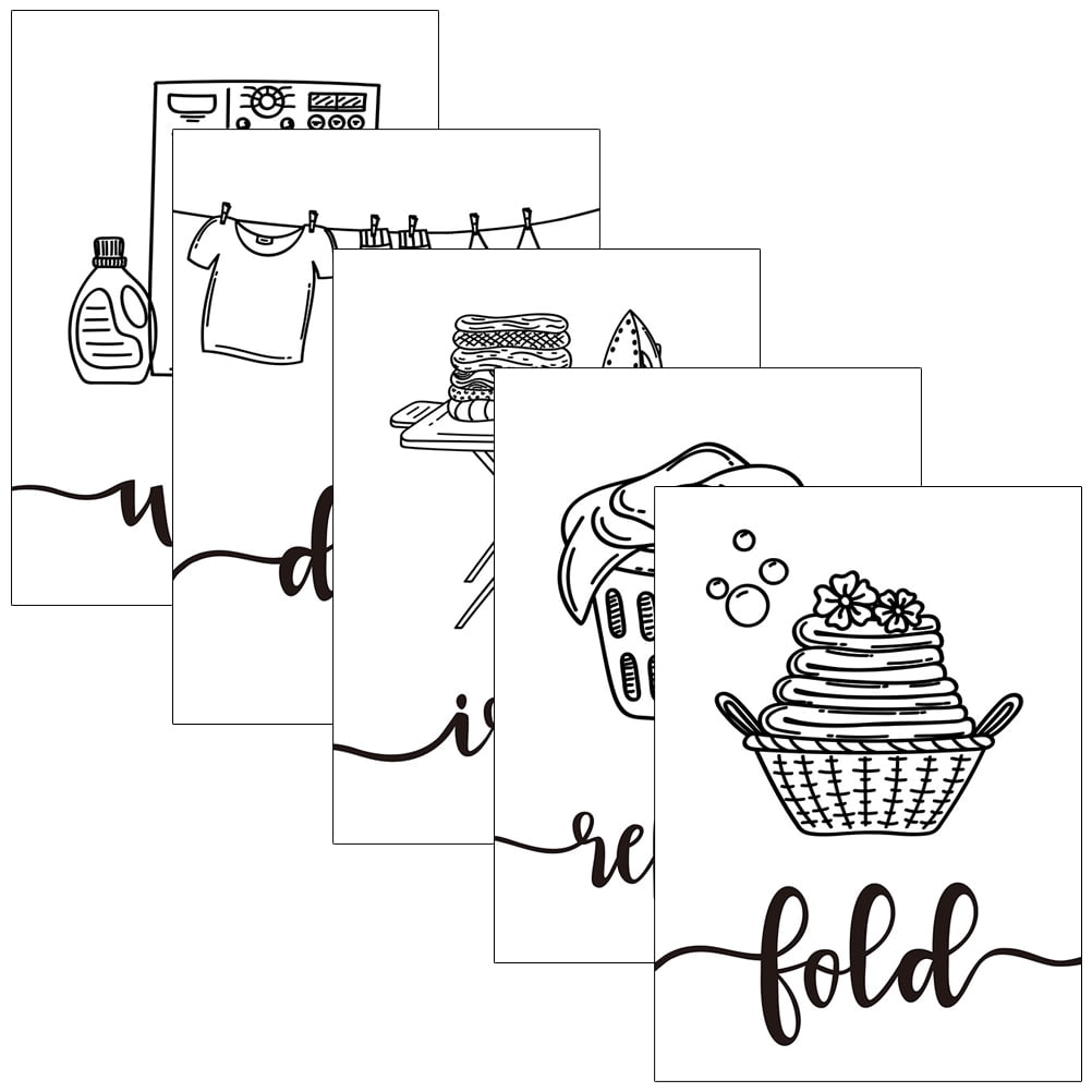 HOMEMAXS 5pcs Laundry Room Art Wall Decor Modern Minimalist Laundry