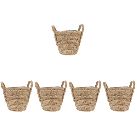 HOMEMAXS 5pcs Seagrass Basket Woven Flower Pot Storage Basket Organizer Laundry Hamper Rustic Home Decor 20CM