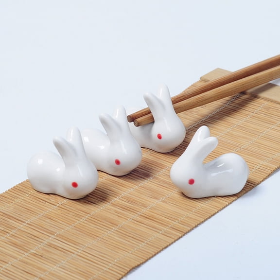 HOMEMAXS  6 Pcs Ceramic Chopstick Rest Kitchen Cute Holder Rabbit Decoration White