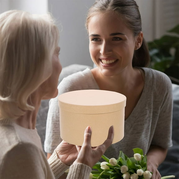 HOMEMAXS  6 Pcs DIY Cardboard Craft Empty Boxes Round Gift with Lids Presents Travel Father Beige