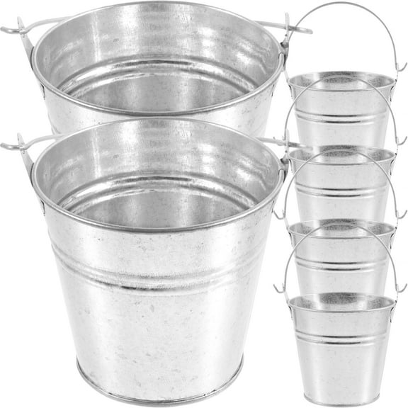 6 Pcs Galvanized Buckets for Party Snack Container The Gift Silver
