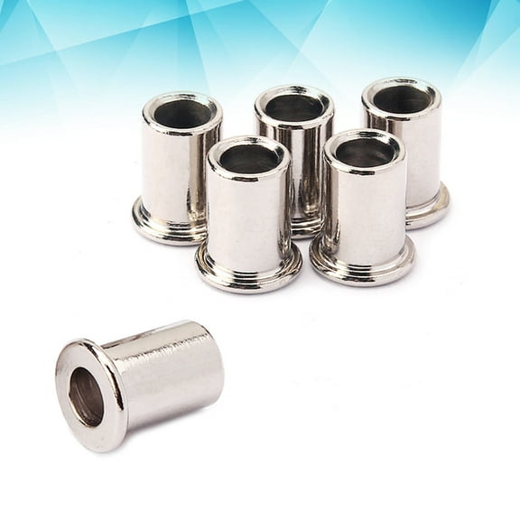 6 Pcs Guitar String Ferrules Guitar String Caps String-Through Body Ferrule Bushings (Chrome)