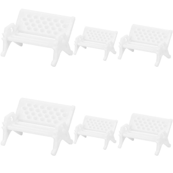 Minkissy Mini Chair Ornament Mini Wooden Bench White PP 6Pcs Miniature Garden Component