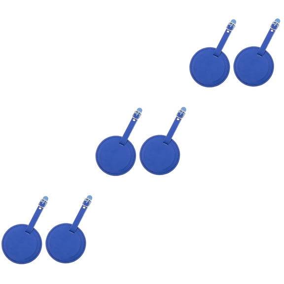 HOMEMAXS 6 Pcs Round PU Leather Travel Luggage Bag Tag ID Labels Tag Case Name Holder wtih Buckle for Luggage Suitcase Backpacks (Blue)