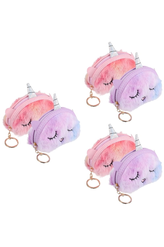 6 Pcs Unicorn Plush Coin Purses Plush Cartoon Coin Bags Change Bags Zipper Purses Small