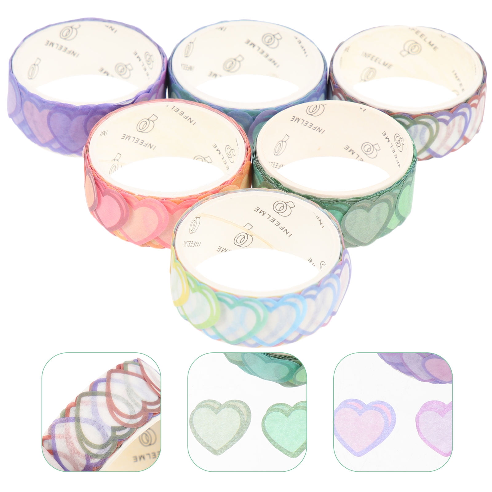 HOMEMAXS 6 Rolls Love Stickers Shaped Heart Aesthetic Tape Decoration ...