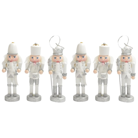 Greenadscape Wood Nutcracker Ornaments Silver 6Pcs 4.91X1.38X1.38in For Car Decoration And Family