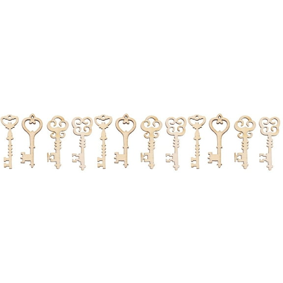 HOMEMAXS 60 Pcs  Handmade Wooden Keys Natural Wood Scrapbooking Art Craft Embellishment Home Decoration Accessories
